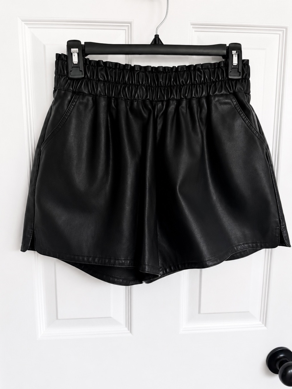 french kyss Black High-Waist Faux Leather Shorts